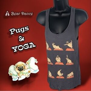 Bear Dance Pugs doing Yoga Charcoal Gray Size Small